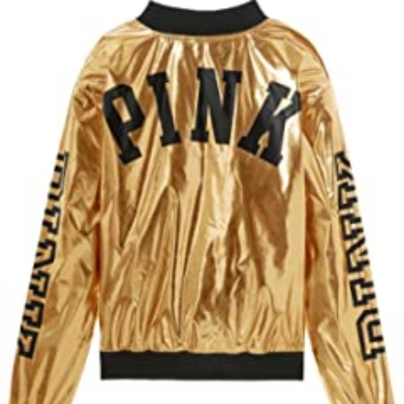 PINK Victoria's Secret Jackets & Blazers - PINK Victoria's Secret Gold Bomber Jacket Coat SM